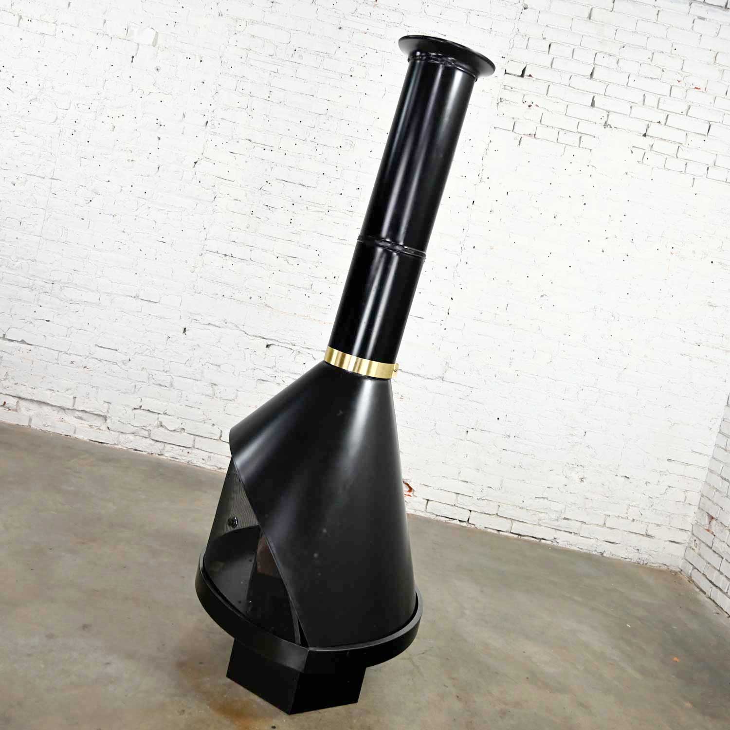 MCM Electric Black Metal Cone Freestanding Fireplace by Montgomery Ward Style Preway or Malm