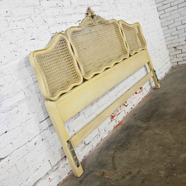 Prince Howard French Provincial Hollywood Regency Antique White & Cane King Headboard