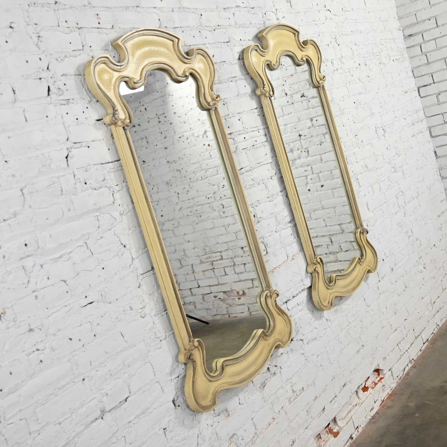 Prince Howard French Provincial Hollywood Regency Antique White Pair Mirrors