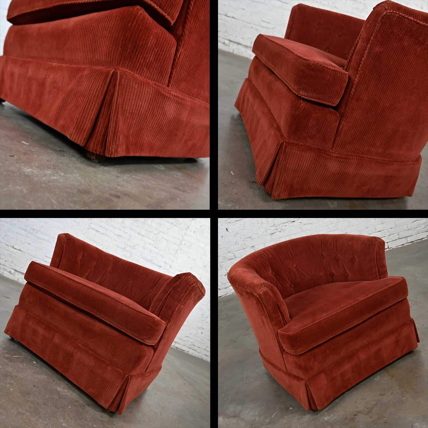 Burnt Orange Wide Wale Brushed Corduroy Tub Barrel Chair by Schuford Furniture for Century Furniture