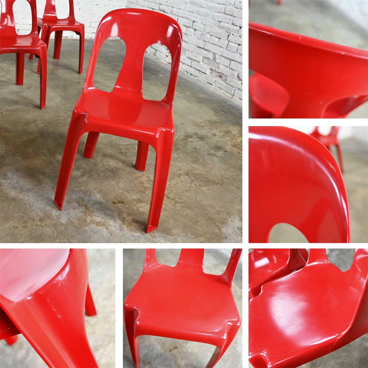 Modern to Post Modern Henry Massonnet Red Plastic Stacking Chairs Set of 4