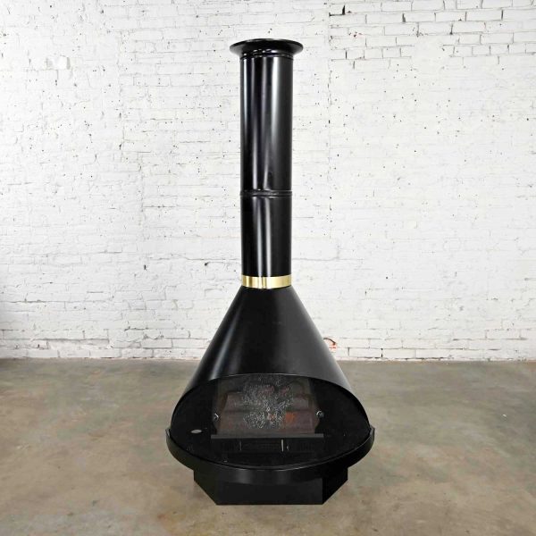 MCM Electric Black Metal Cone Freestanding Fireplace by Montgomery Ward Style Preway or Malm