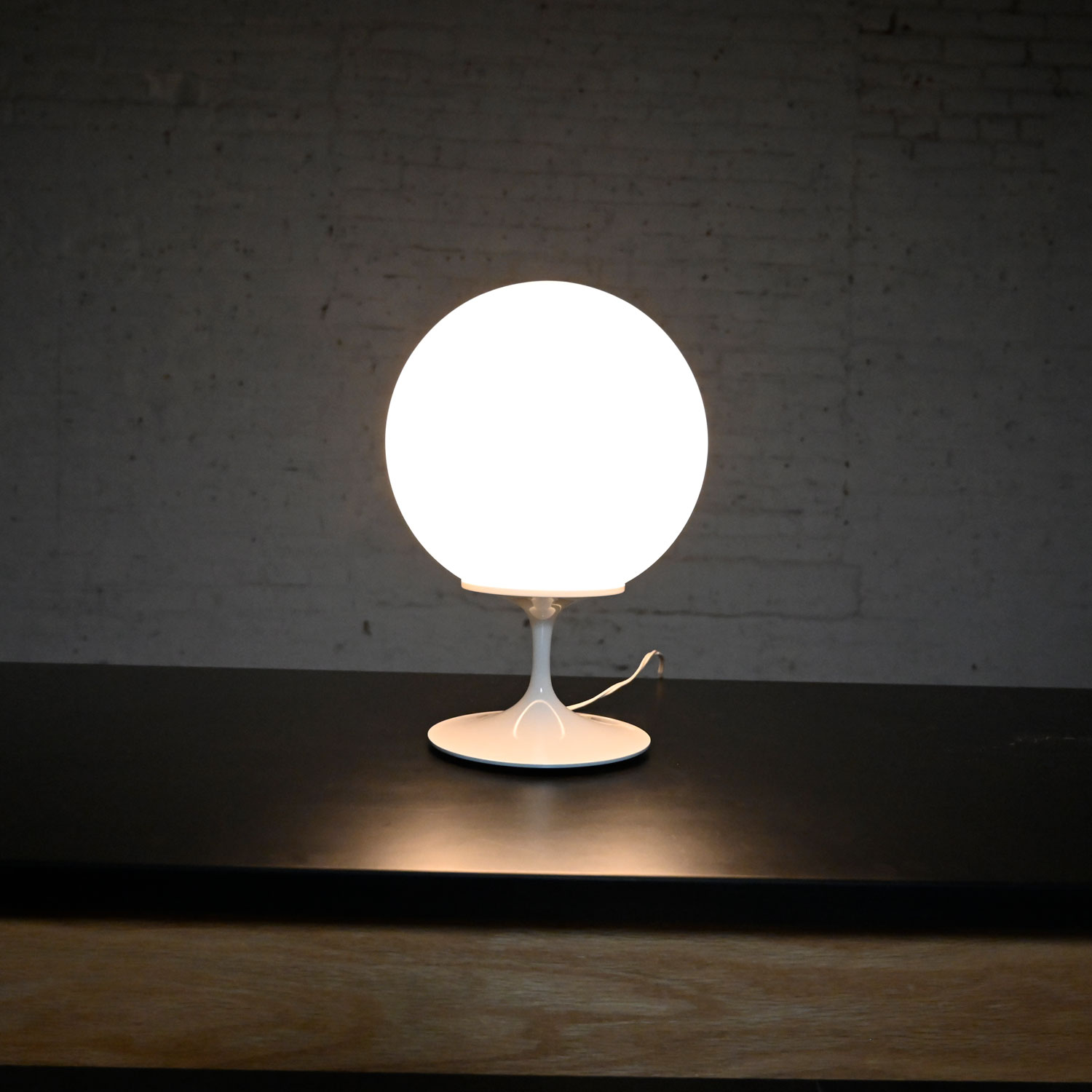 Stemlite Opaque White Glass Ball Shade Table Lamp by Bill Curry for Design Line
