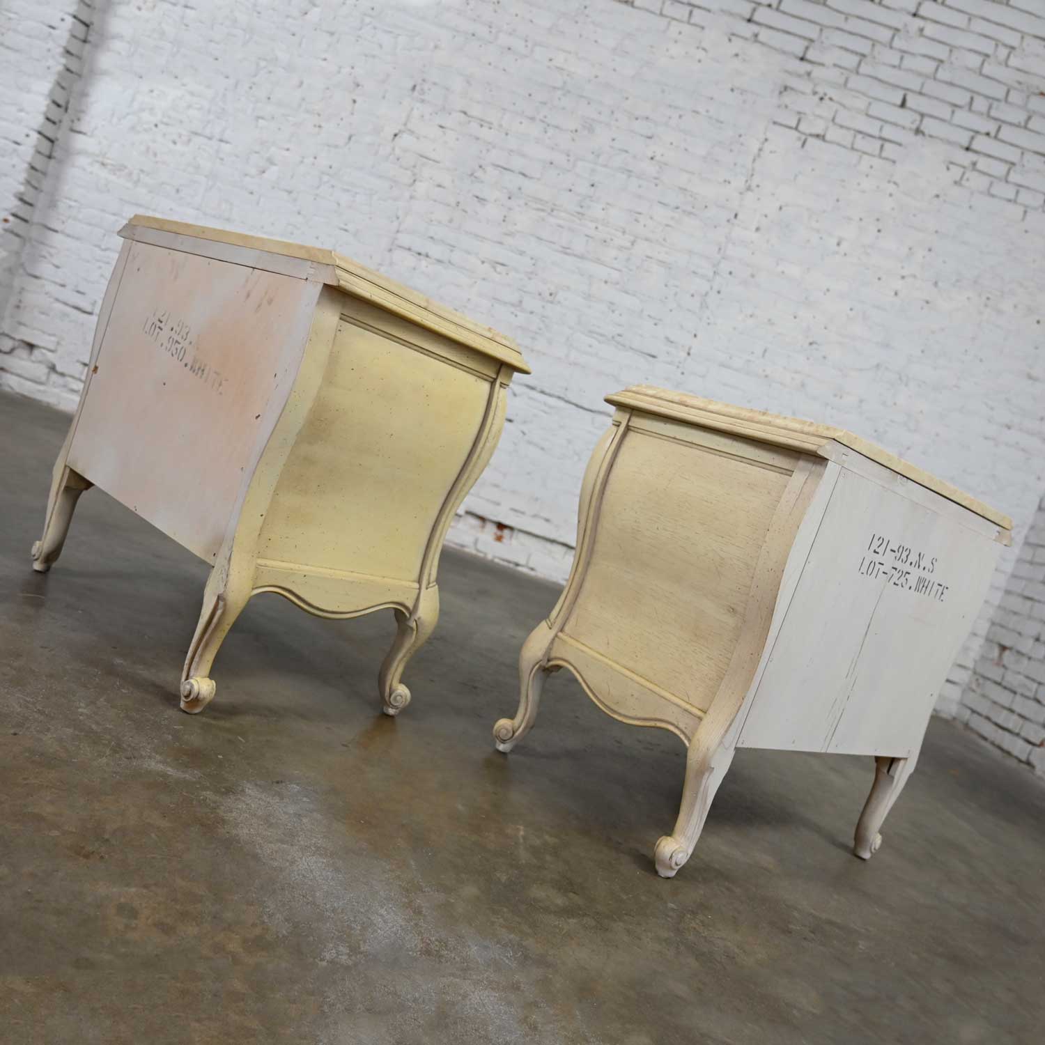 Prince Howard French Provincial Hollywood Regency Antique White Nightstands a Pair Marble Tops