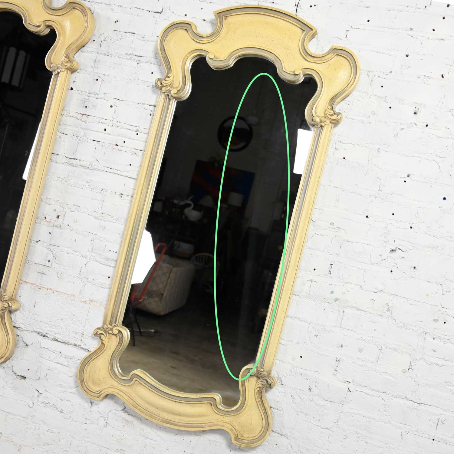 Prince Howard French Provincial Hollywood Regency Antique White Pair Mirrors