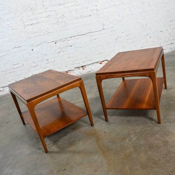 Lane Rhythm Pair of Mid-Century Modern Walnut End Tables with Lower Shelf