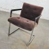 Vintage Modern Chrome & Brown Chenille Cantilever Chair in Style of Brno by Knoll