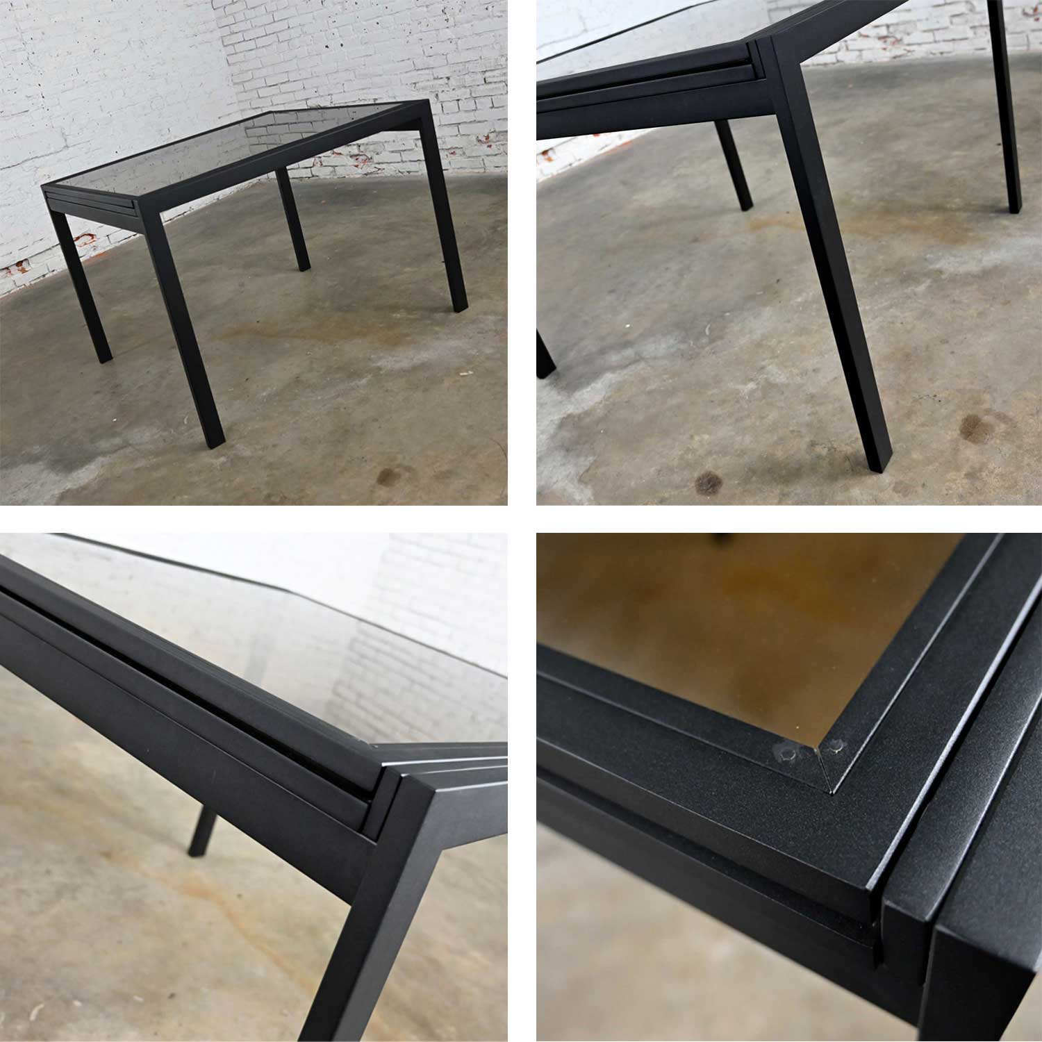 MCM to Modern Black Powder Coated Metal Smoked Glass Square Expanding Table Attributed to DIA