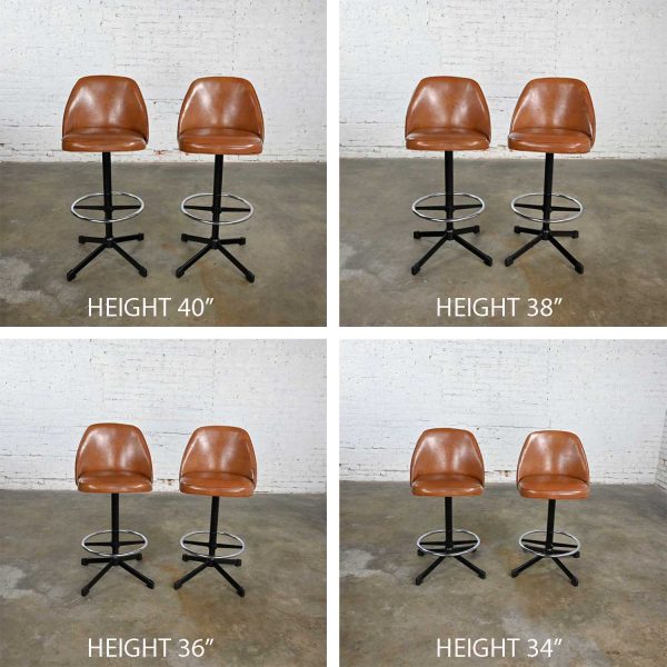 Vintage Modern Cosco Counter or Bar Stools Cognac Vinyl & Chrome 4 Height Adjustments a Pair