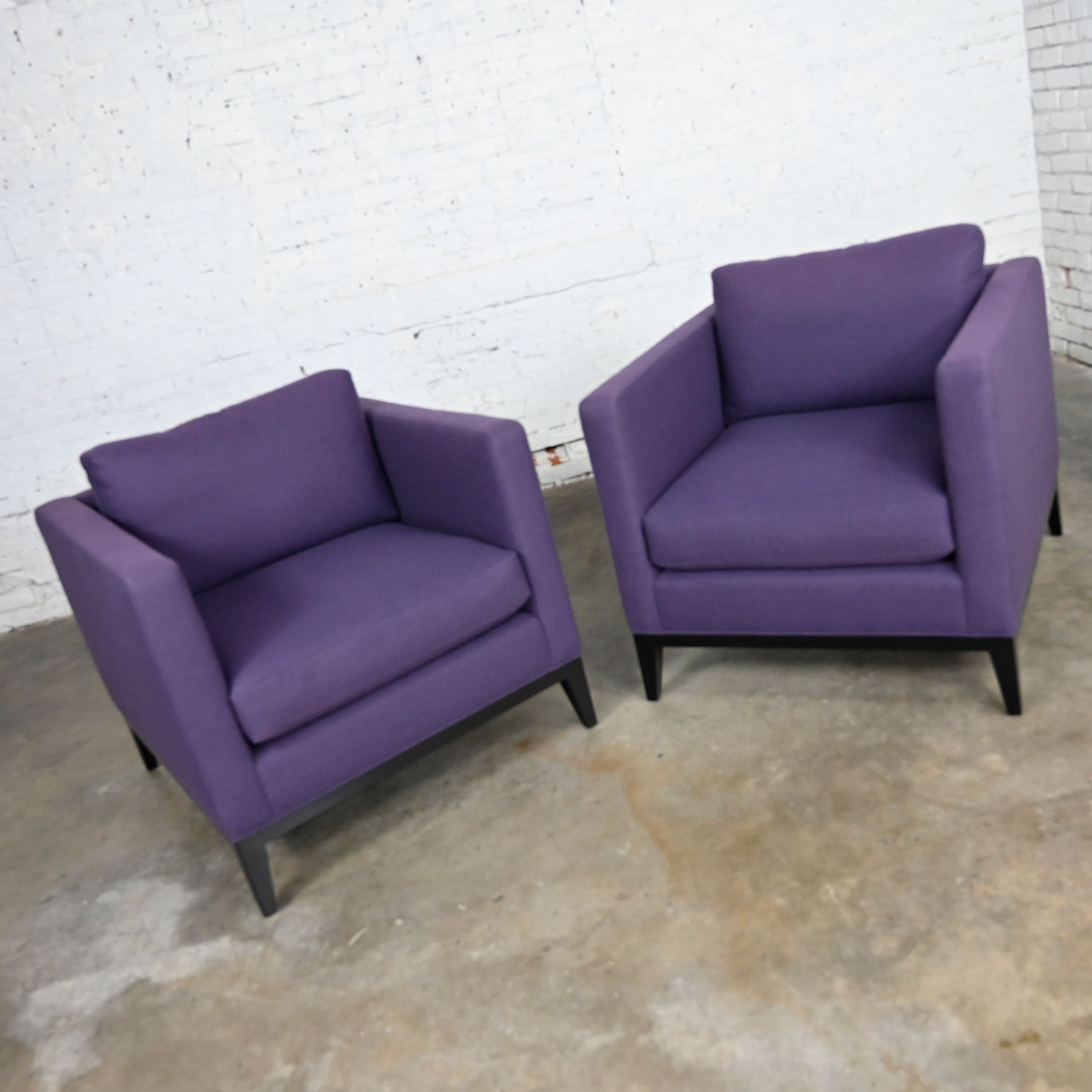 Modern Purple Plum Tone Tuxedo Style Club Chairs by Baker a Pair