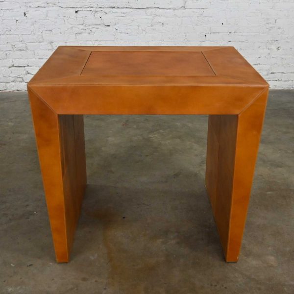 Modern to Post Modern Cognac Leather Game Table with Angled Legs from India