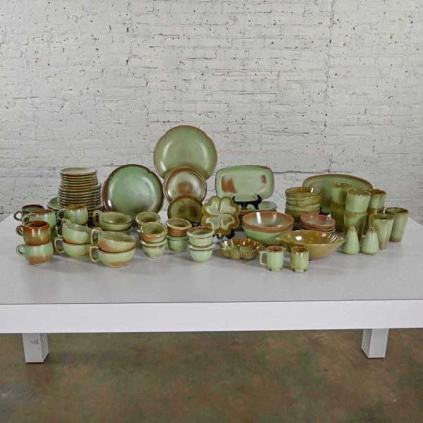 Vintage 83 Piece Frankoma Dinnerware Set in Plainsman Lazybones & Westwinds Green & Prairie Green