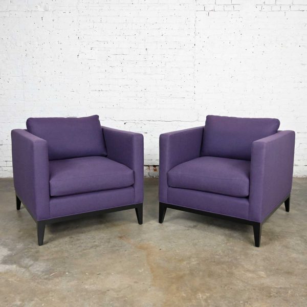 Modern Purple Plum Tone Tuxedo Style Club Chairs by Baker a Pair