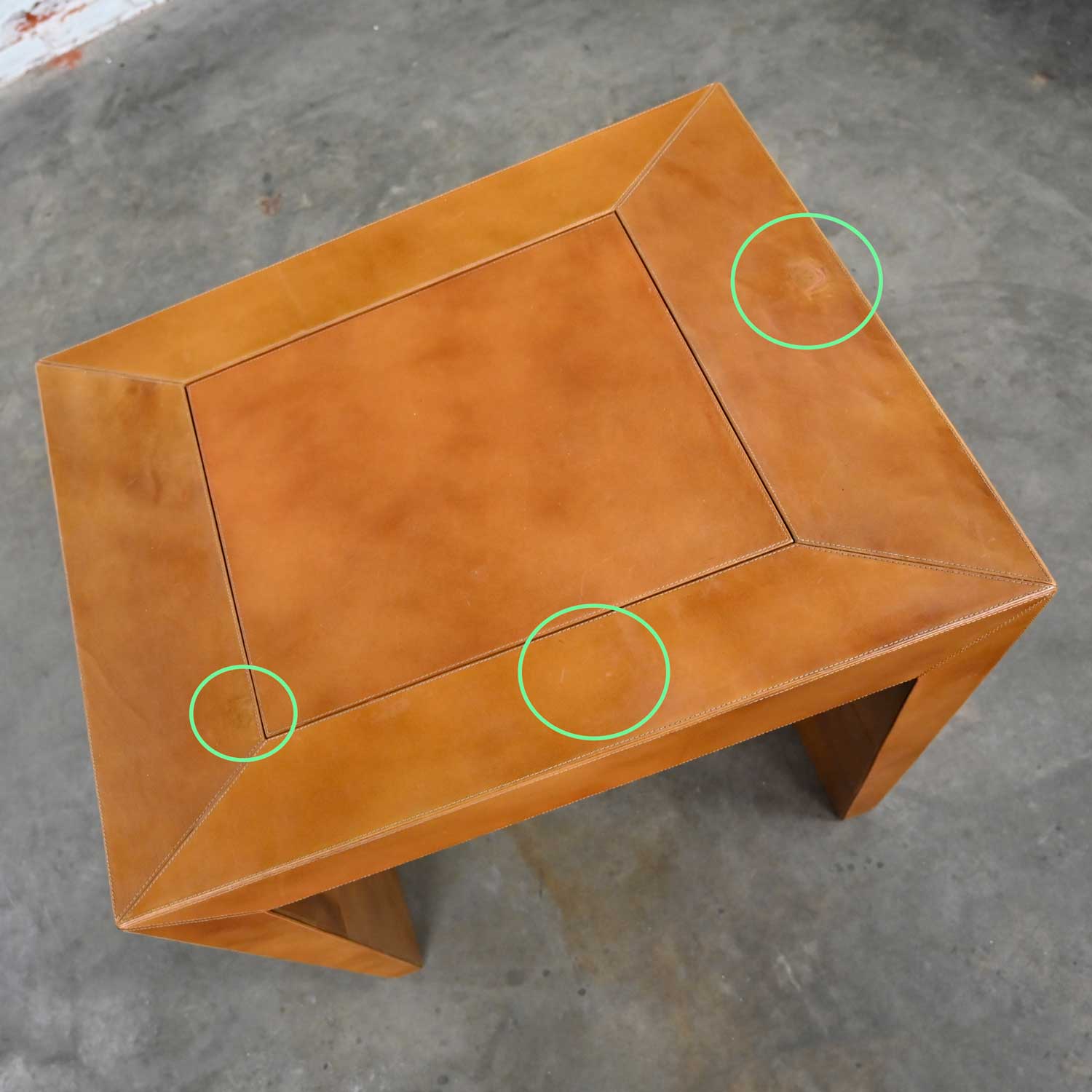 Modern to Post Modern Cognac Leather Game Table with Angled Legs from India