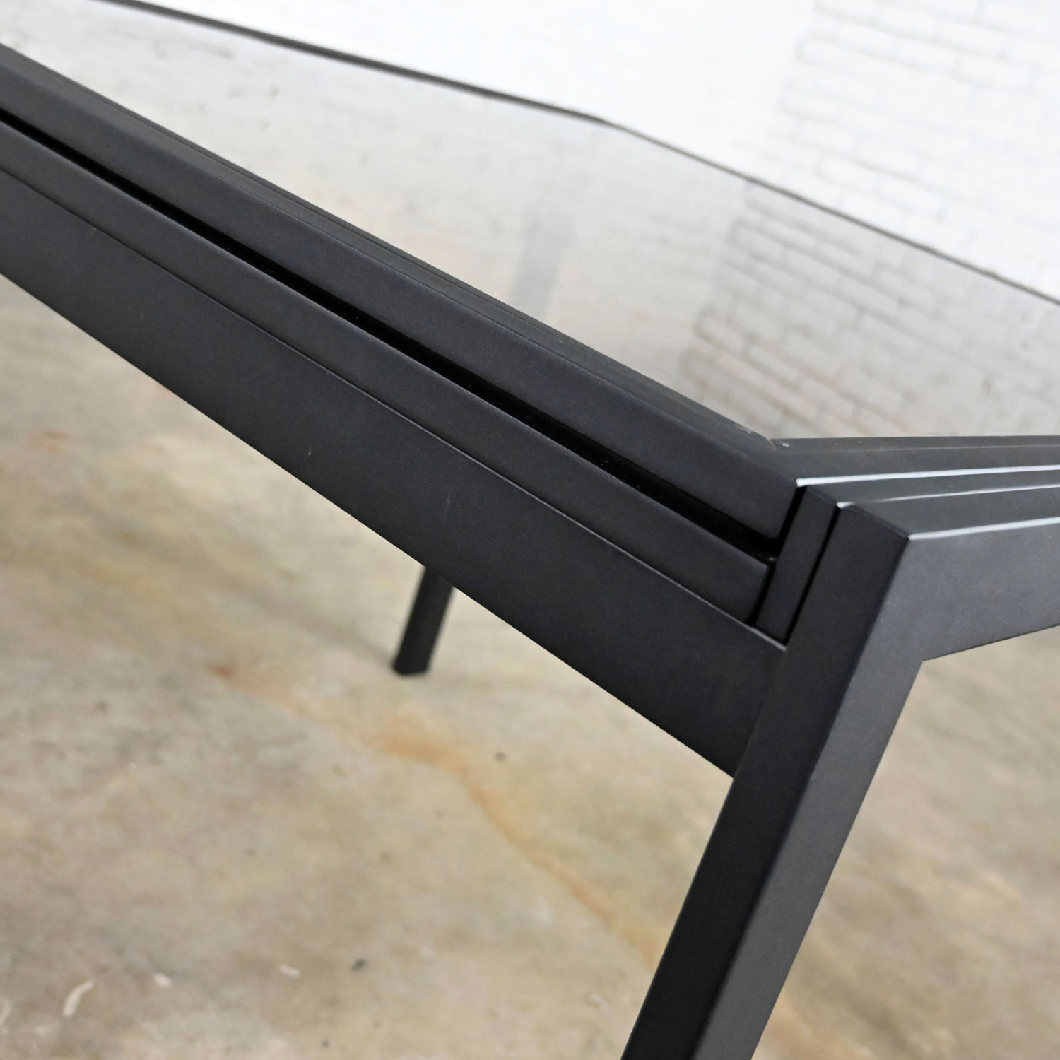 MCM to Modern Black Powder Coated Metal Smoked Glass Square Expanding Table Attributed to DIA