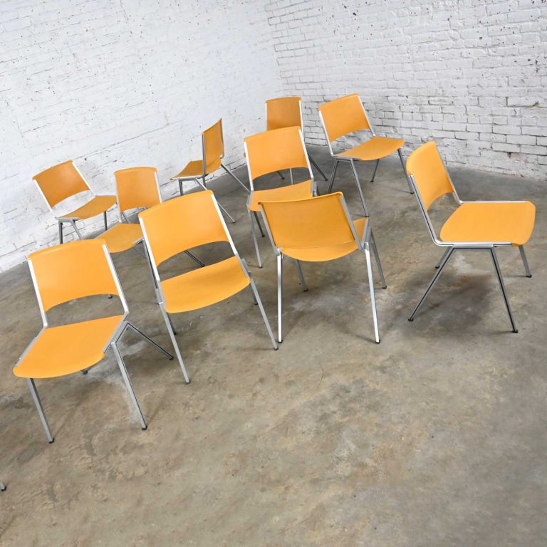 Vintage Aluminum Steelcase Stacking Chairs Model 1278 Yellow Gold