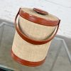 Vintage Modern Tan & Brown Linen-Look Faux Leather Ice Bucket by Kraftware