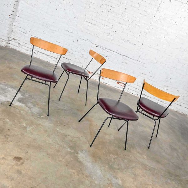 MCM Iron & Wood Dining Chairs Attributed to Clifford Pascoe for Modernmasters Set 4