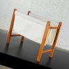 Vintage Scandinavian Modern Teak Frame & Off-White Fabric Sling Magazine Holder