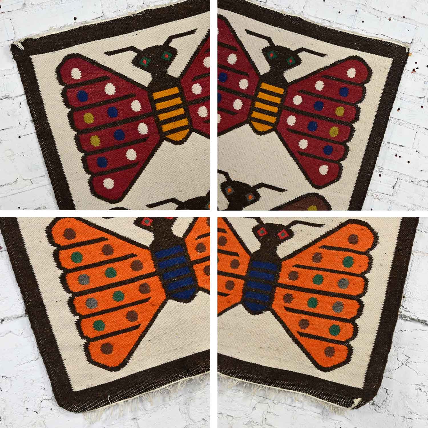 Vintage Mid Century Style South American Handwoven Butterfly Tapestry Wall Hanging