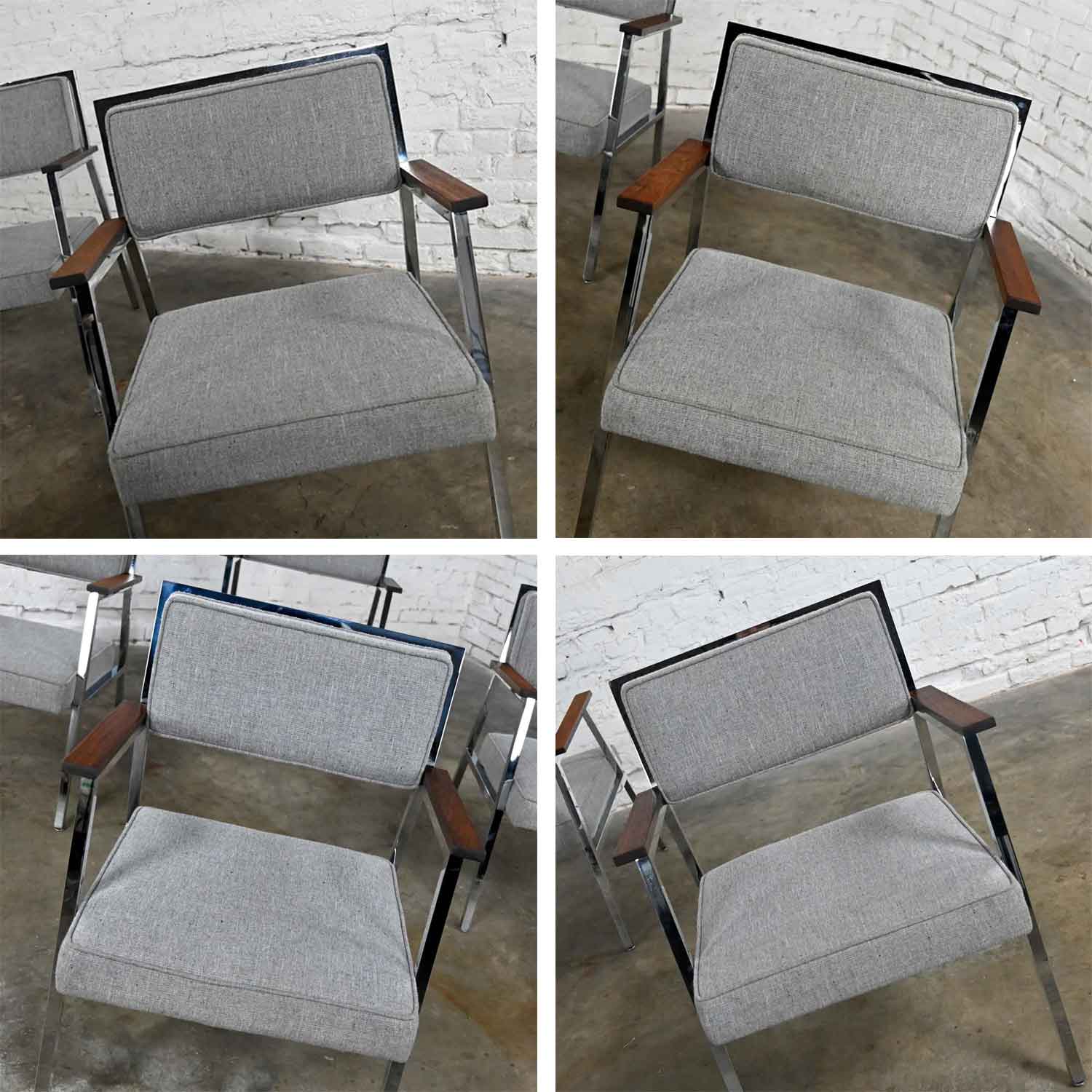 Mid-Century Modern Industrial Style Chrome & Gray Armchairs by Steelcase set of 4