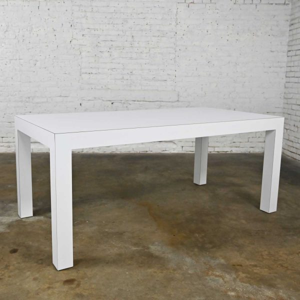 Vintage White Laminate Custom Parsons Style Rectangle Dining Tables 2 Available