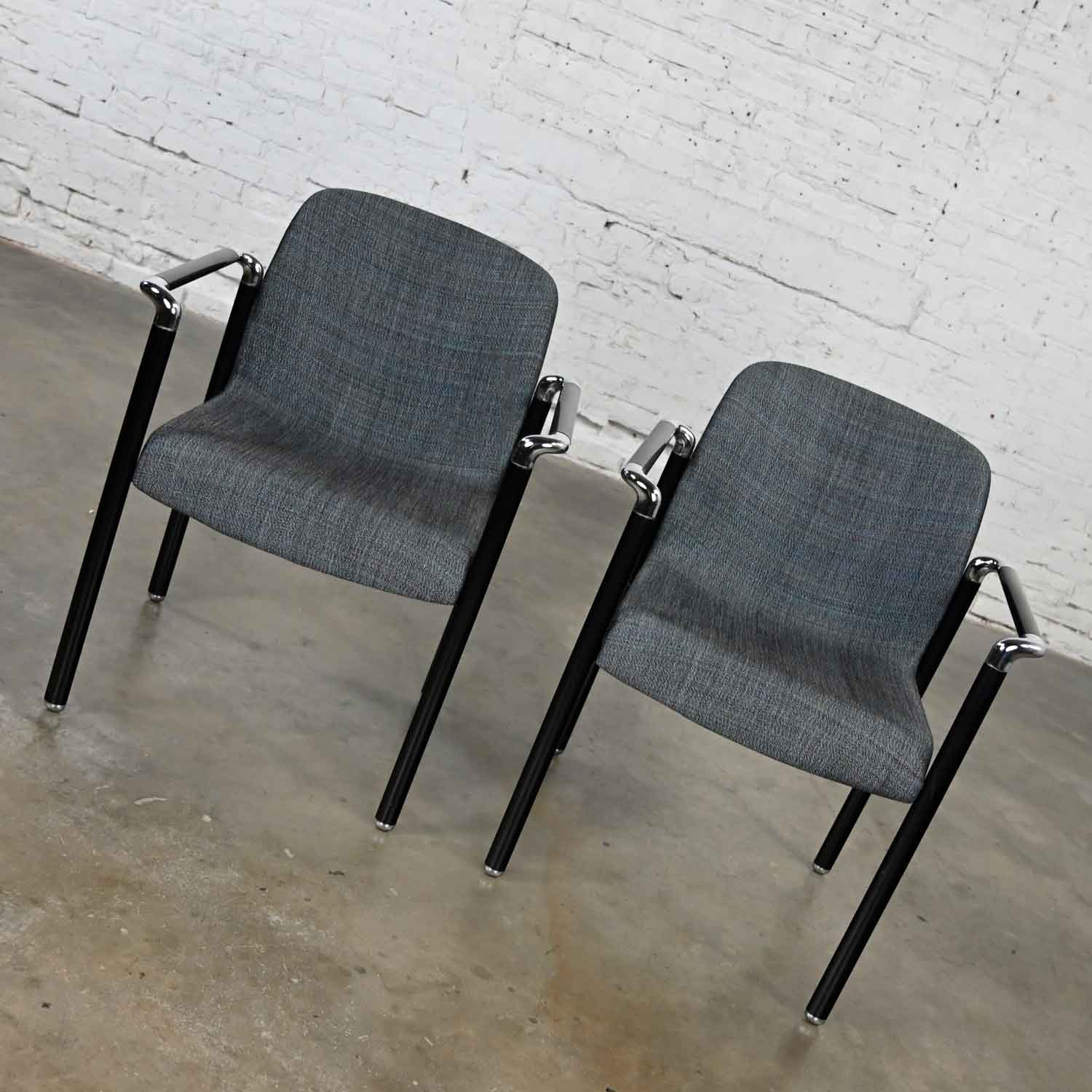 Vintage Modern Herman Miller Chrome & Black Pair of Armchairs Original Fabric