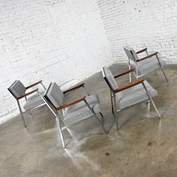 Mid-Century Modern Industrial Style Chrome & Gray Armchairs by Steelcase set of 4