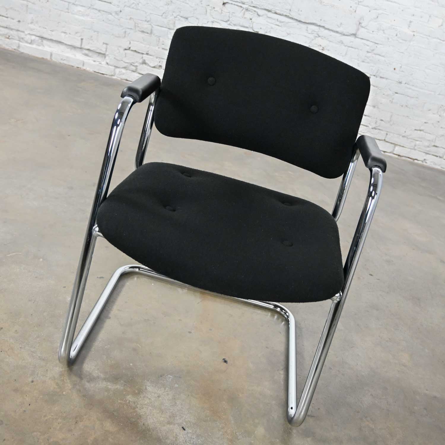 Vintage Modern Black & Chrome Cantilever Chair by United Chair Co Style of Steelcase