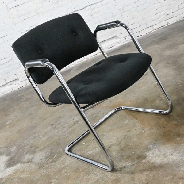 Vintage Modern Black & Chrome Cantilever Chair by United Chair Co Style of Steelcase