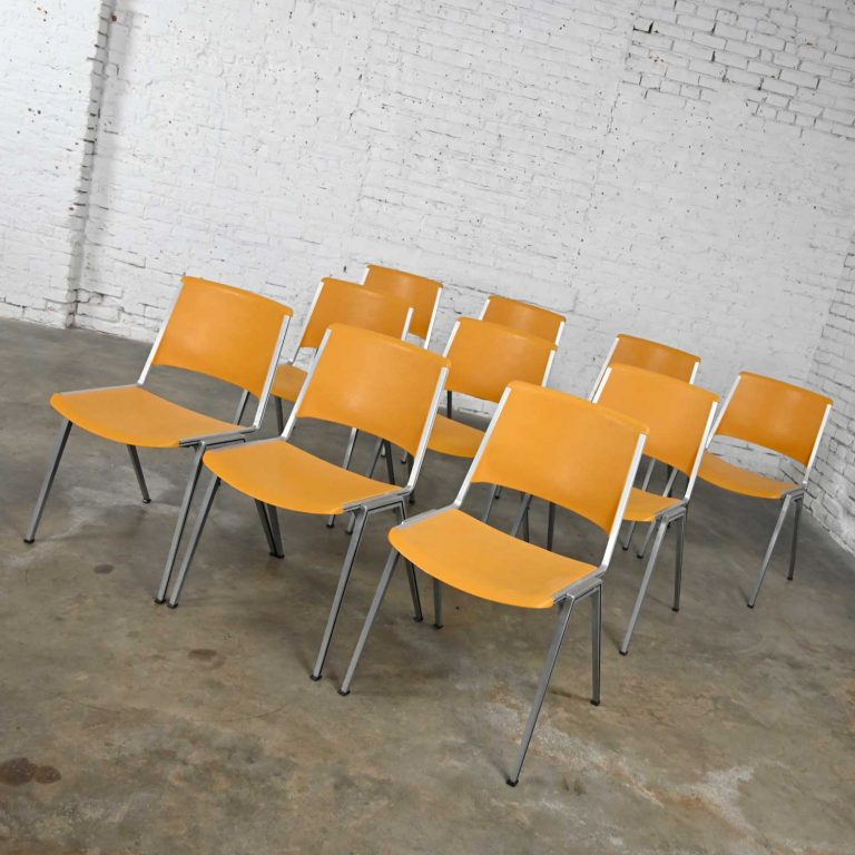Vintage Aluminum Steelcase Stacking Chairs Model 1278 Yellow Gold