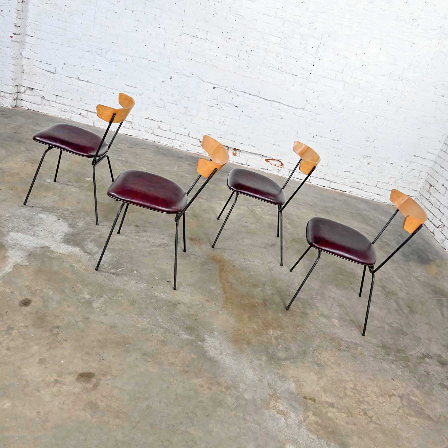 MCM Iron & Wood Dining Chairs Attributed to Clifford Pascoe for Modernmasters Set 4