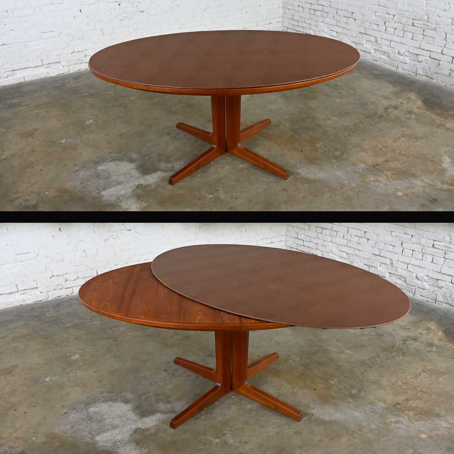 Scandinavian Modern Teak Oval Dining Table #410 Pedestal Base Attributed to Bernhard Pedersen & Son 2 Leaves