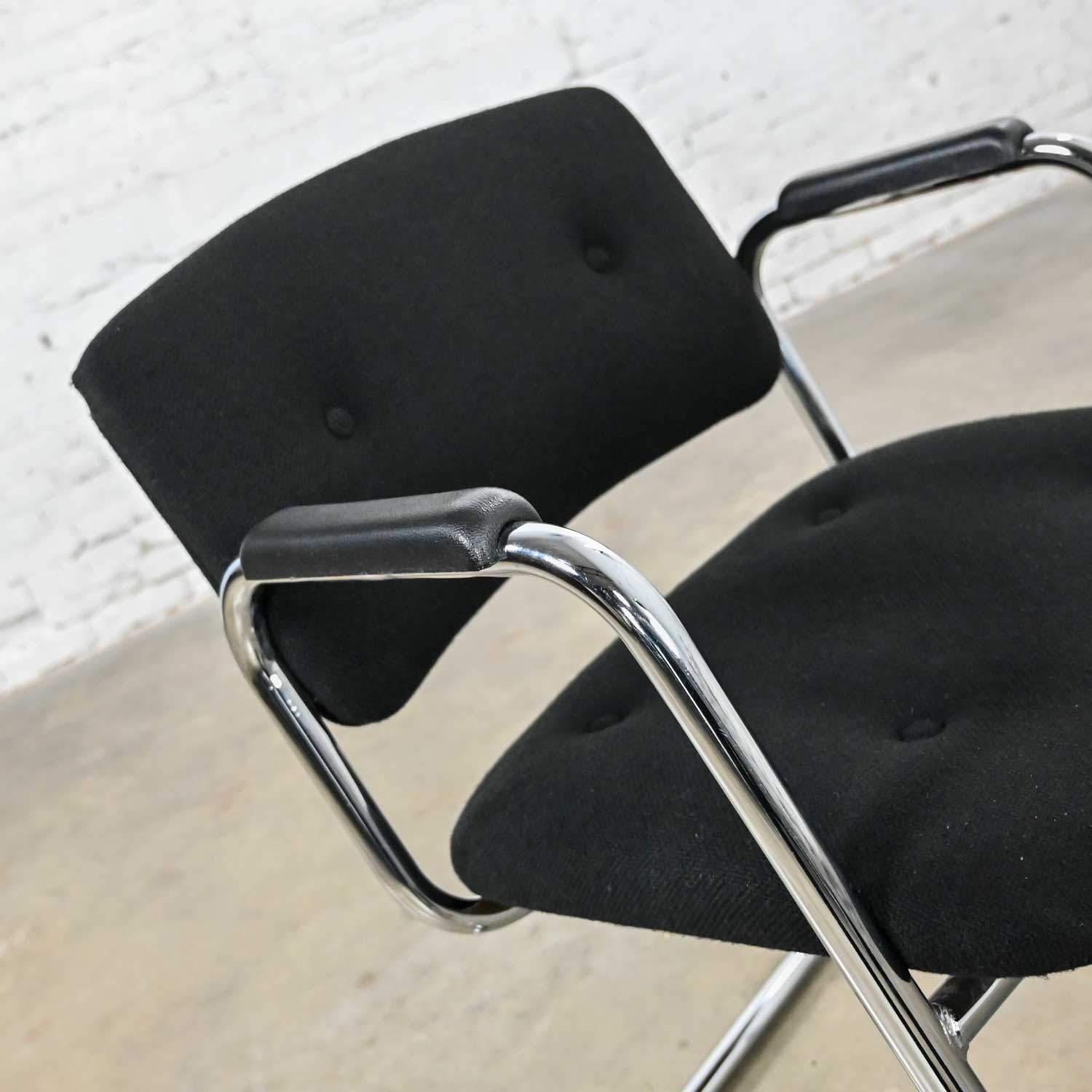 Vintage Modern Black & Chrome Cantilever Chair by United Chair Co Style of Steelcase