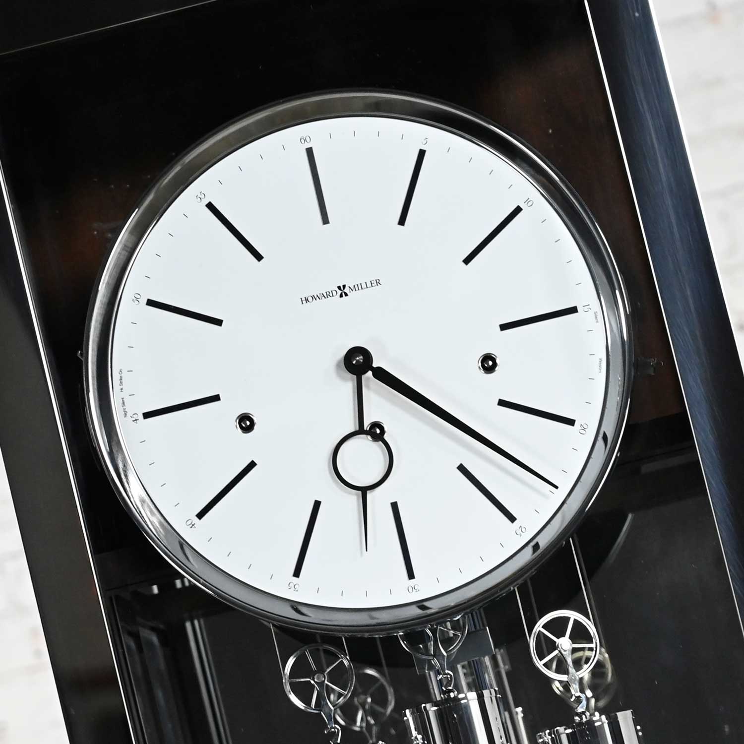 Howard Miller Quinten Model 611-216 Chrome & Espresso Floor Grandfather Clock Discontinued
