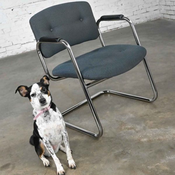 Vintage Gray Blue & Chrome Cantilever Chairs by United Chair Co Style of Steelcase Sold Separately