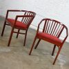 Vintage Modern Herman Miller Slat Back Armchairs Burnt Orange Brushed Chenille Seats a Pair