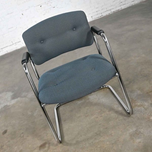 Vintage Gray Blue & Chrome Cantilever Chairs by United Chair Co Style of Steelcase Sold Separately