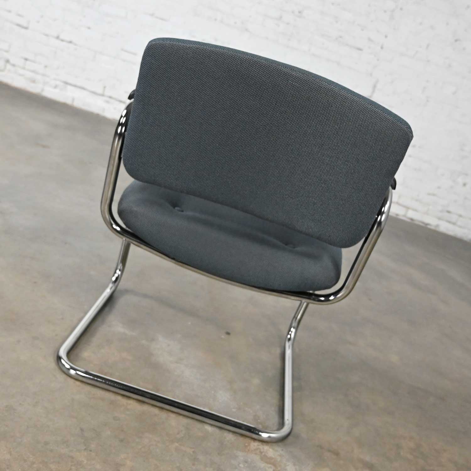 Vintage Gray Blue & Chrome Cantilever Chairs by United Chair Co Style of Steelcase Sold Separately