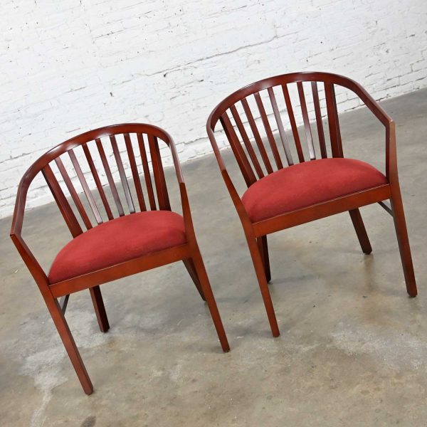 Vintage Modern Herman Miller Slat Back Armchairs Burnt Orange Brushed Chenille Seats a Pair