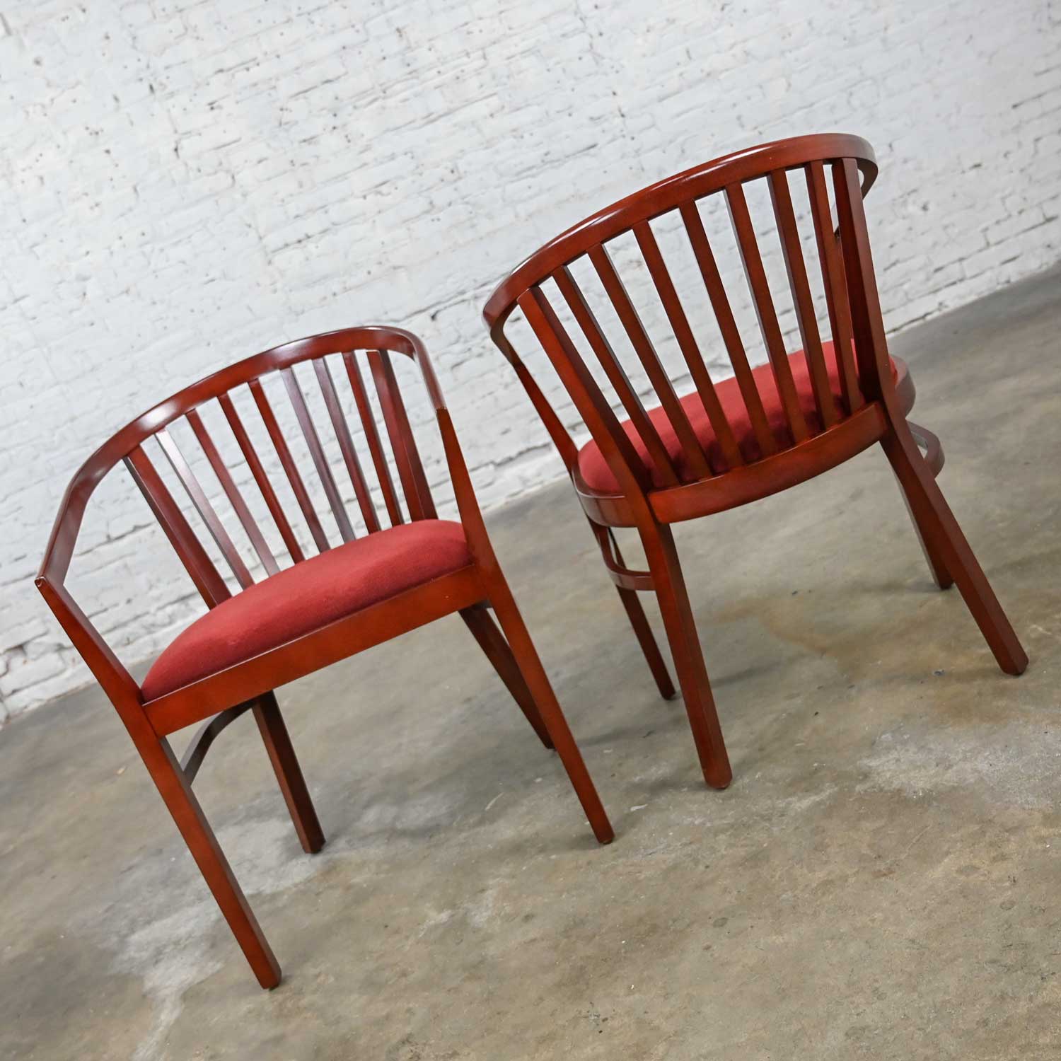 Vintage Modern Herman Miller Slat Back Armchairs Burnt Orange Brushed Chenille Seats a Pair