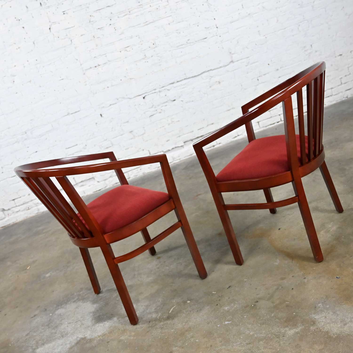 Vintage Modern Herman Miller Slat Back Armchairs Burnt Orange Brushed Chenille Seats a Pair