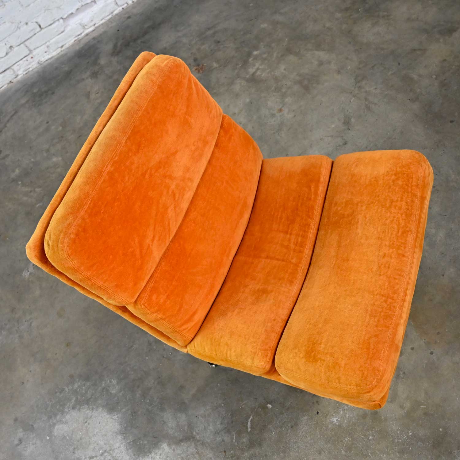 Modern Swivel Slipper Chair Orange Brushed Chenille & 4 Prong Chrome Base