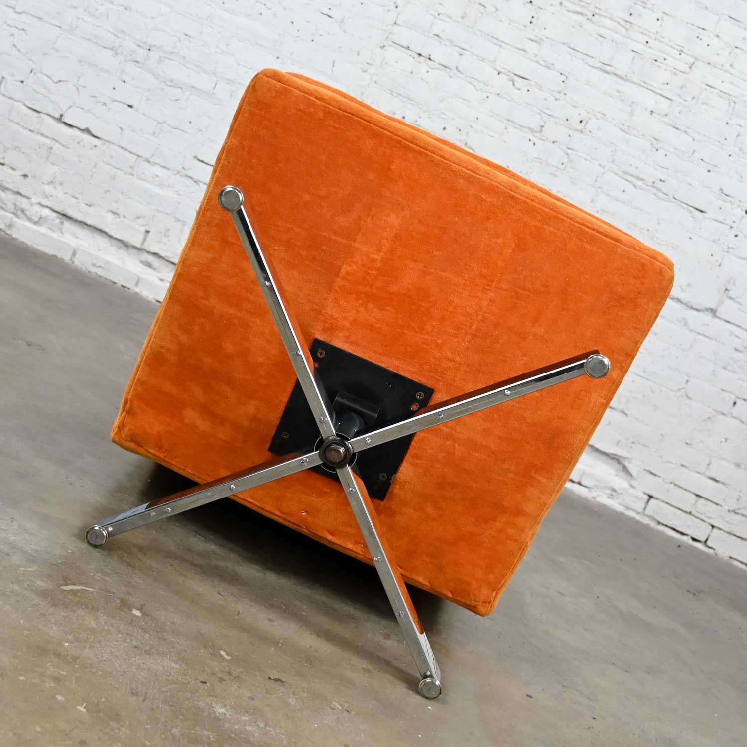 Modern Swivel Slipper Chair Orange Brushed Chenille & 4 Prong Chrome Base