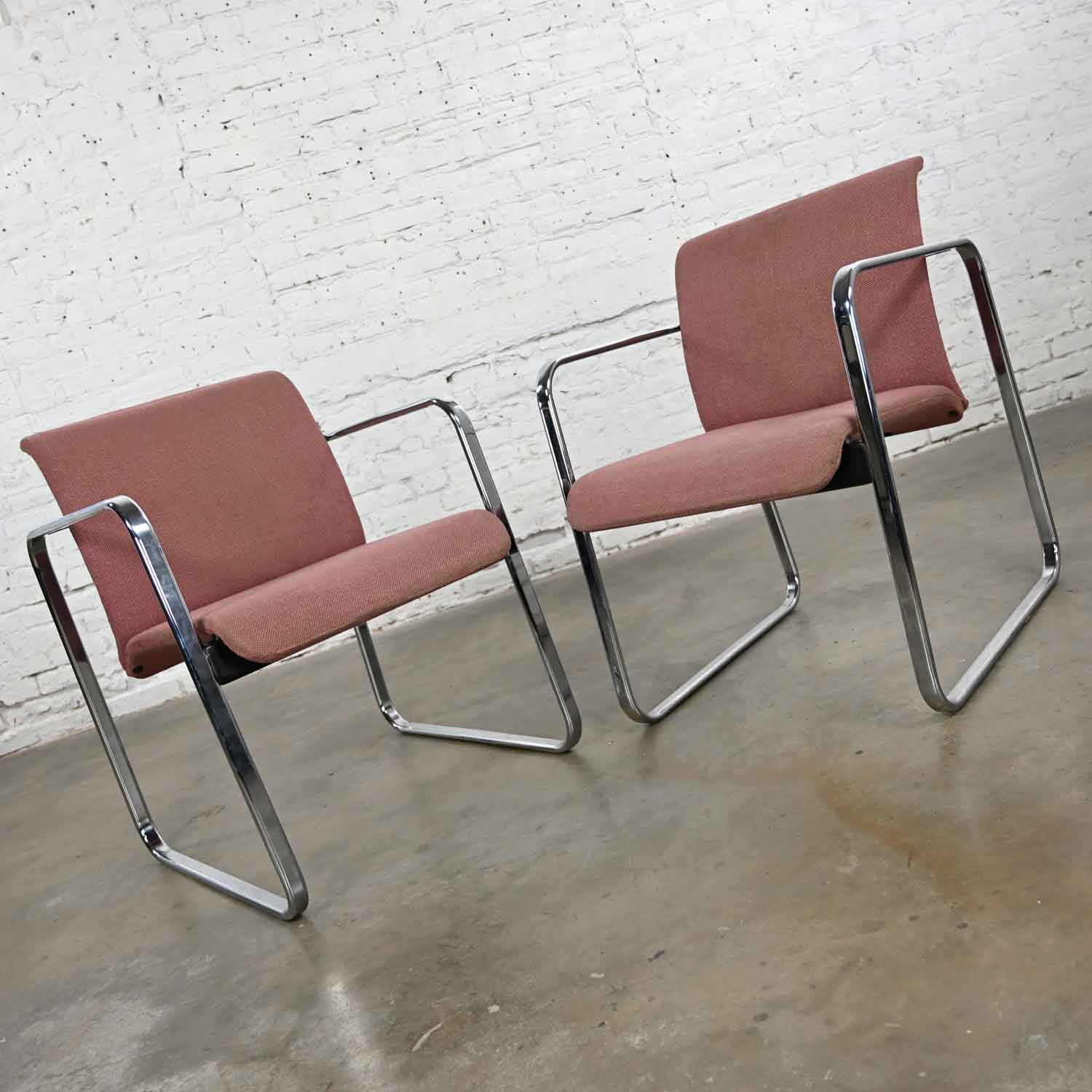 Vintage MCM Mauve Hopsacking & Chrome Tubular Chairs by Peter Protzman for Herman Miller