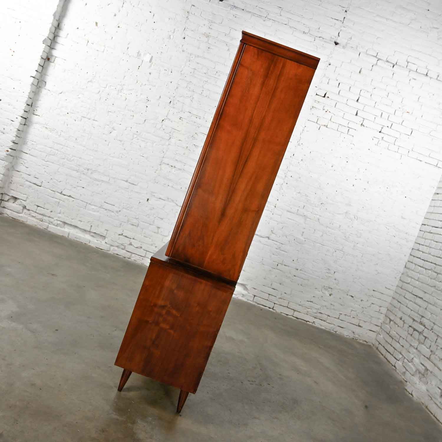 Mid-Century Modern 1 Piece Walnut Veneer China Hutch Attributed to Garrison Furniture
