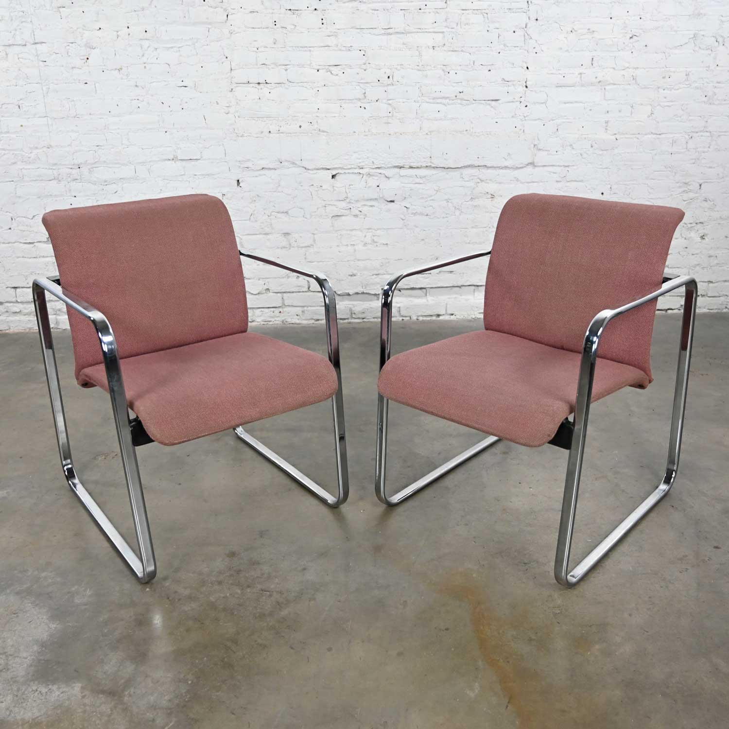 Vintage MCM Mauve Hopsacking & Chrome Tubular Chairs by Peter Protzman for Herman Miller