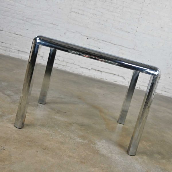 Vintage Modern Rectangular Chrome Glass & Wrapped Rattan Side Table Attributed to DIA