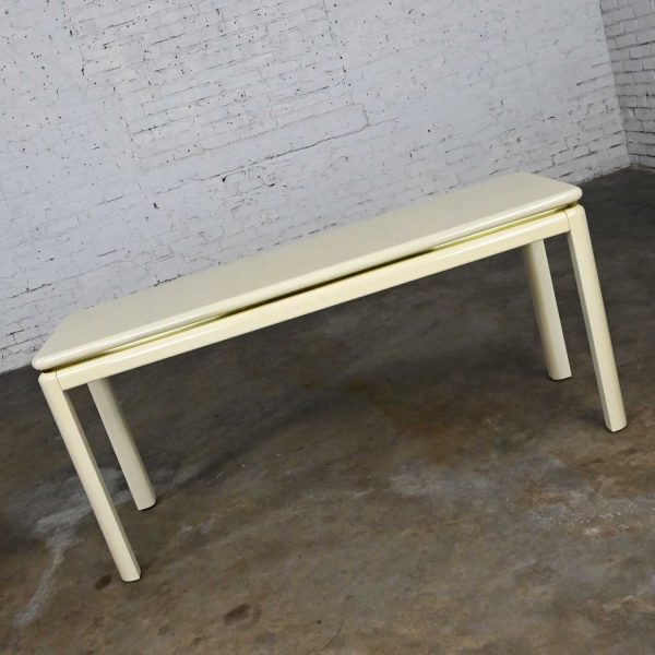 Vintage Modern or Art Deco Revival Lane Sofa Console Table in White Lacquer with Brass Trim