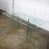 Vintage Modern All Glass Dining Table V Double Pedestal Base with Brass Plated Connectors Style of Pace